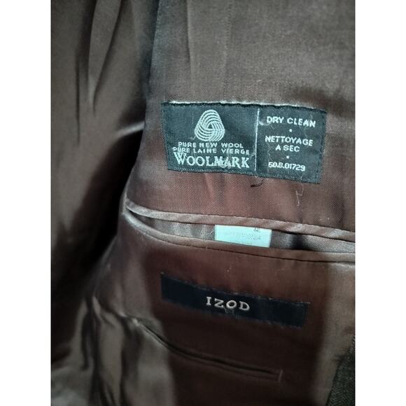 M607)IZOD Pure wool Woolmark Brown 
Herringbone Two button Blazer Sport Coat 44L - Picture 10 of 12